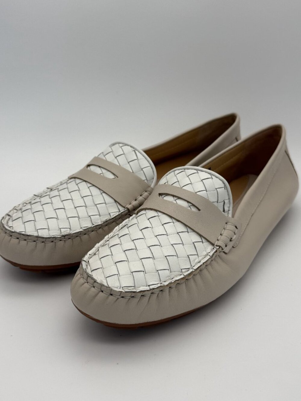 VANELi Adebel Woven Leather Penny Loafers Bone White Size 11 M